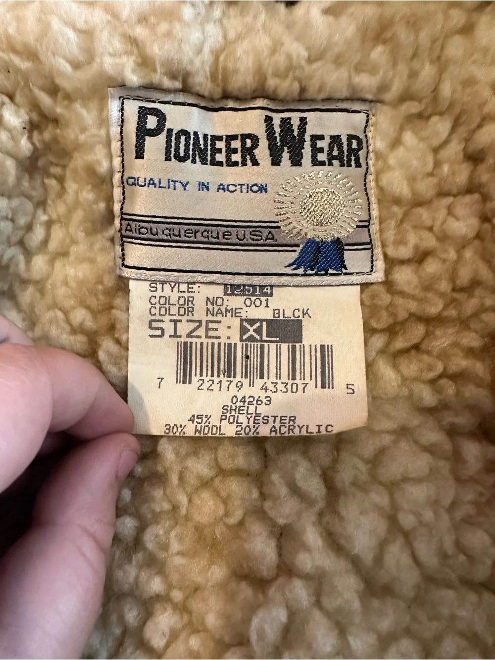 Vintage Pioneer Wear Southwestern Wool Aztec Sherpa Jacket Coat Mens XL